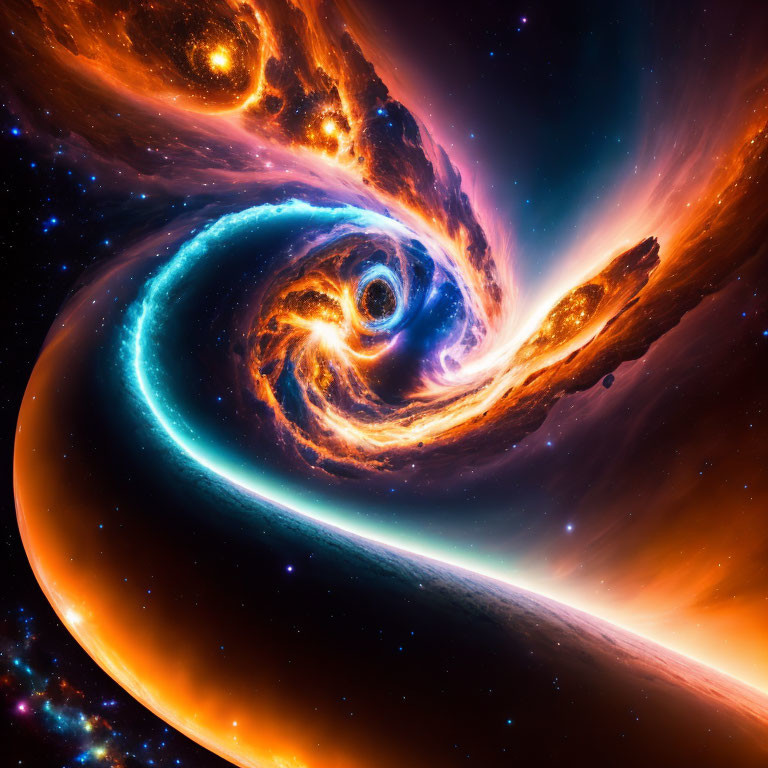 Colorful orange and blue cosmic swirl in space