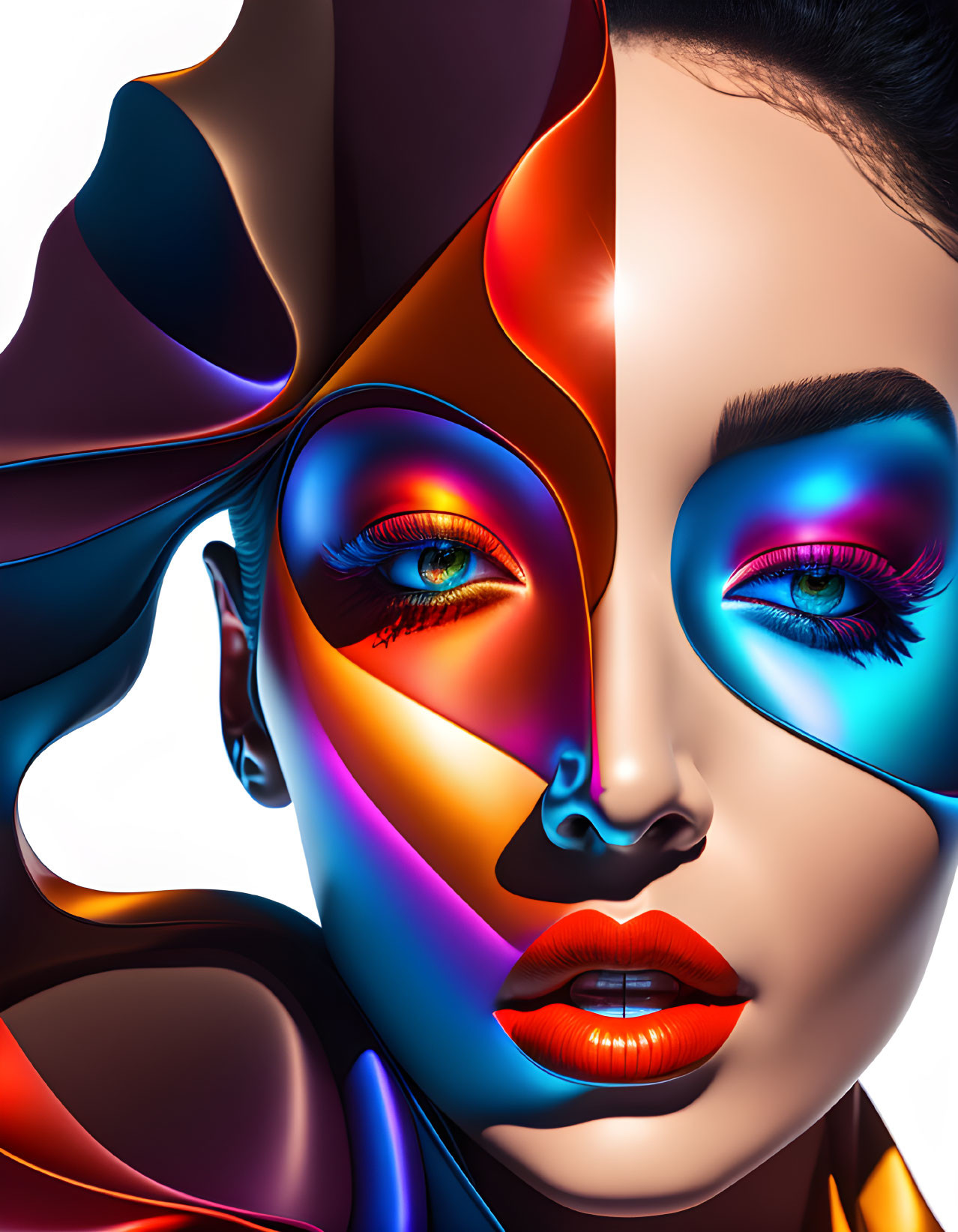 Colorful digital artwork featuring a woman with flowing features