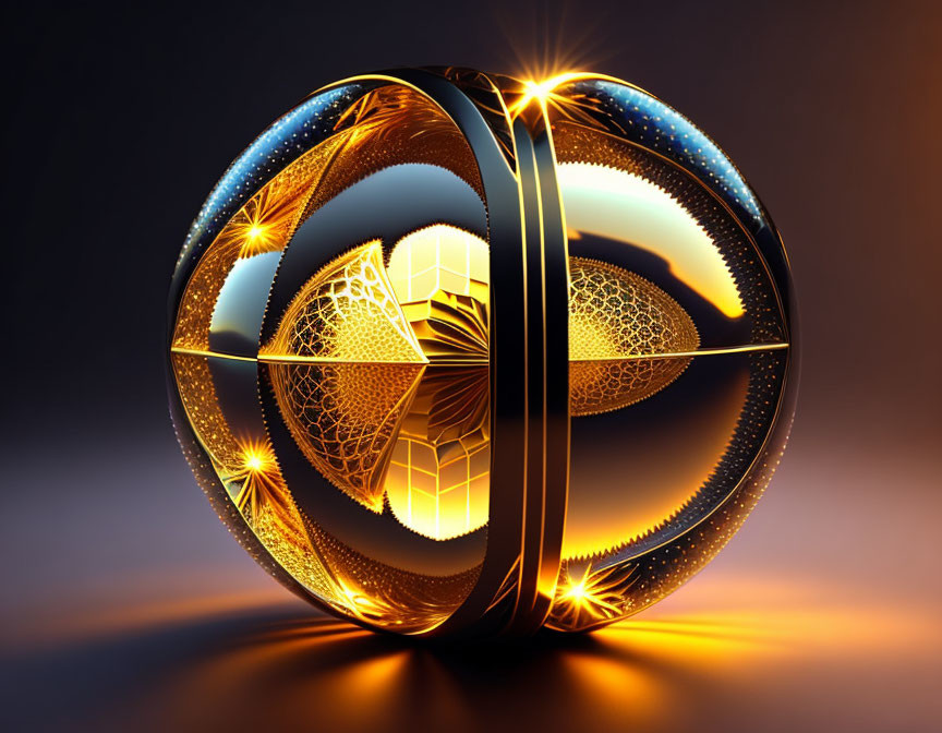 Abstract 3D Sphere with Golden Patterns on Dark Background