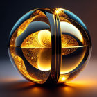 Abstract 3D Sphere with Golden Patterns on Dark Background