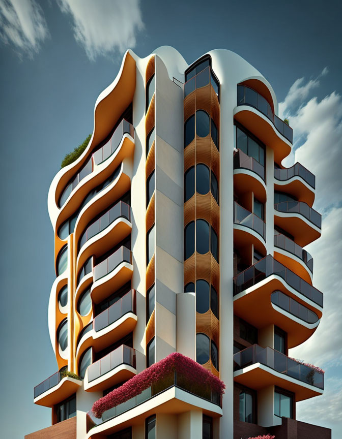 Contemporary building design with wavy balconies and rounded corners