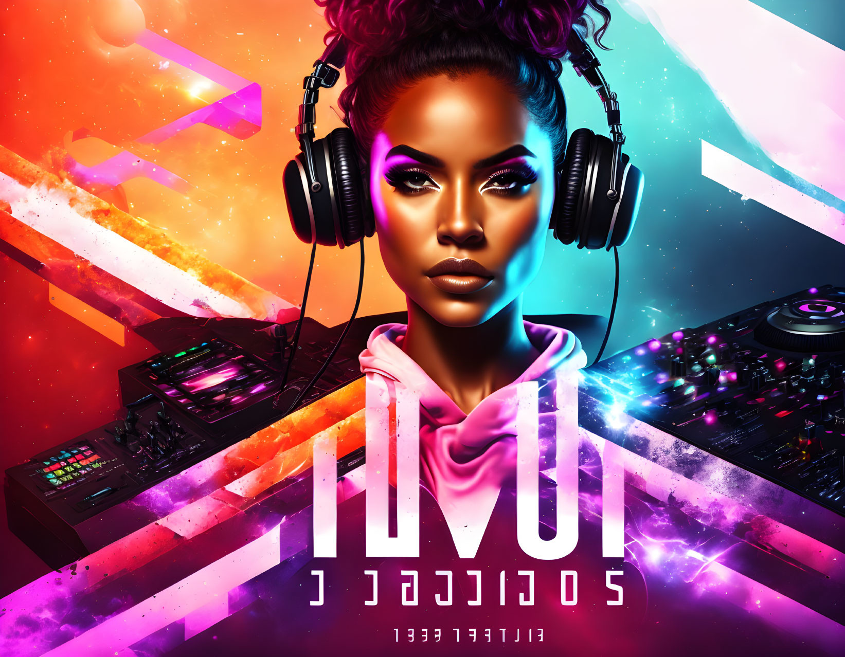 Colorful Stylized Female DJ Artwork with Headphones