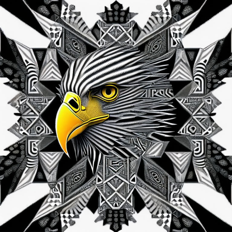 Detailed Eagle Head Geometric Pattern in Black and White