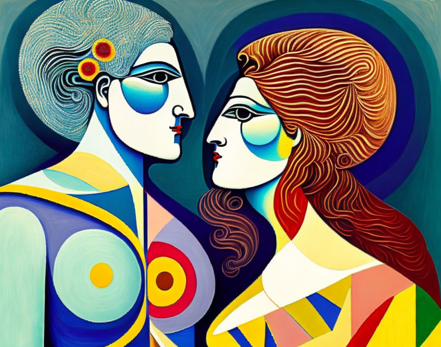 Colorful Abstract Portrait Featuring Stylized Figures