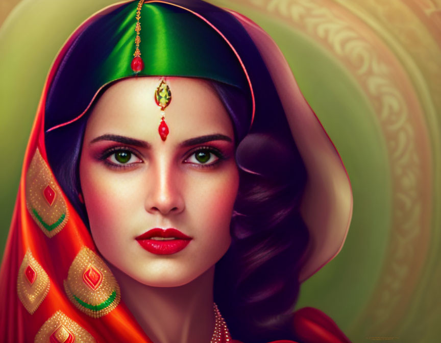 Portrait of woman in traditional Indian attire with brown eyes