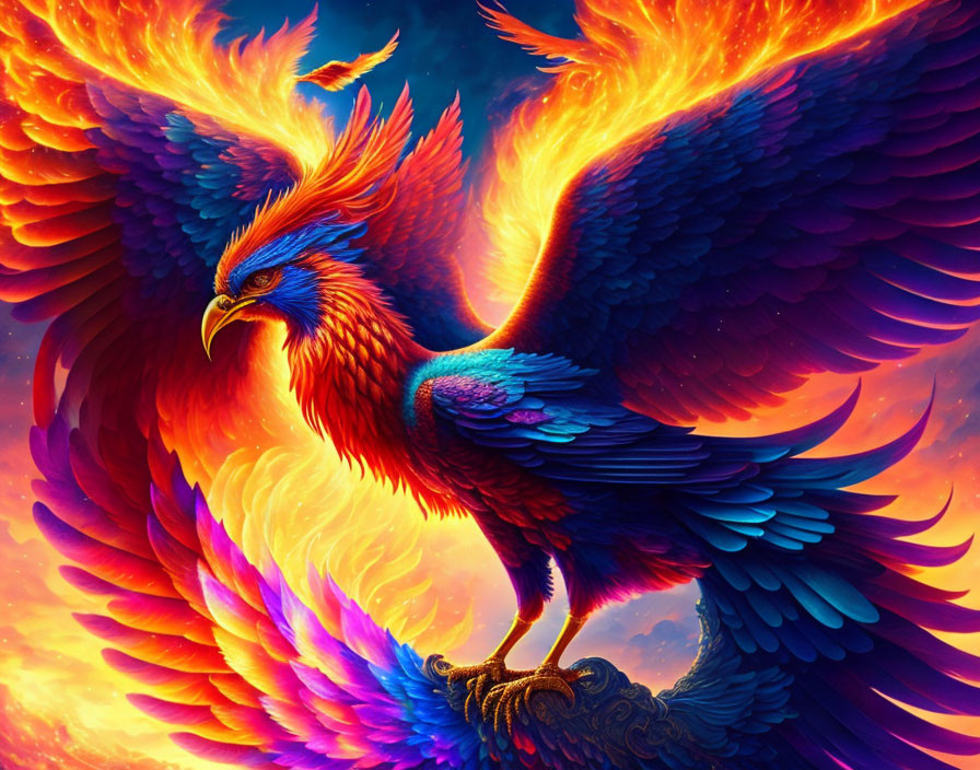 Colorful Phoenix Illustration Symbolizing Rebirth and Power