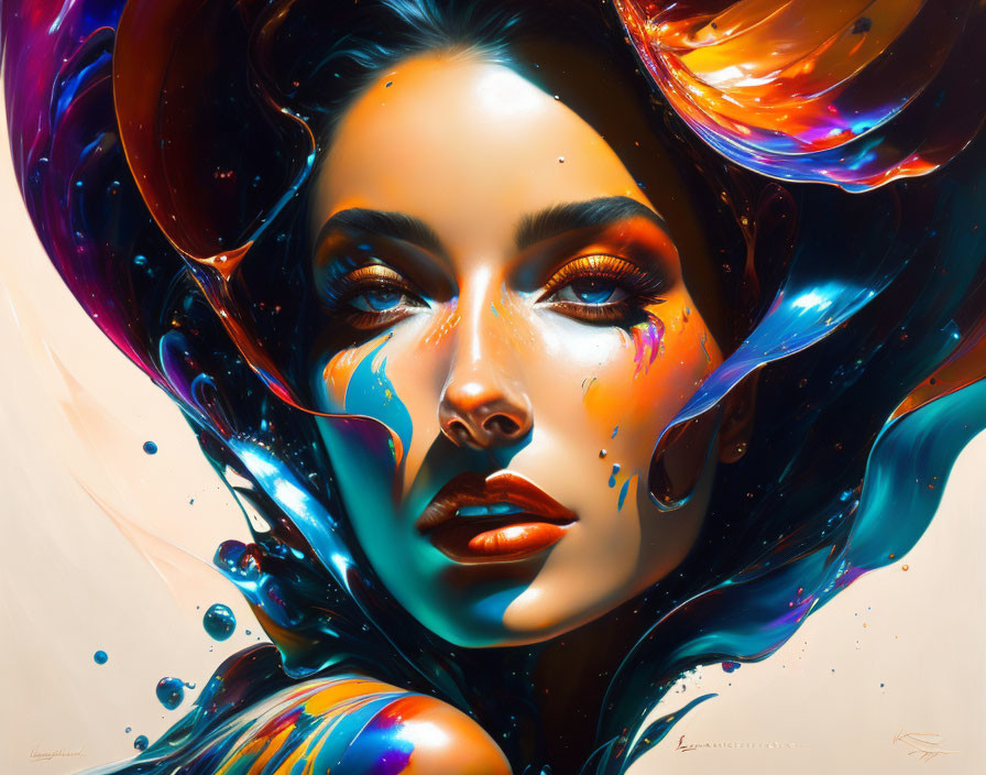 Colorful digital artwork of a woman with vibrant, flowing cosmic-inspired mane.