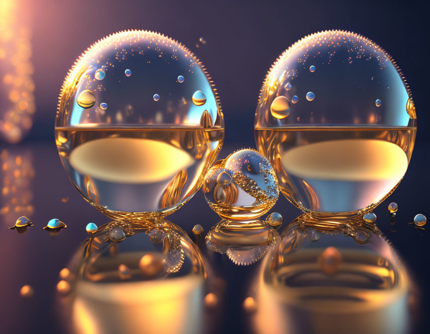 Reflective Spheres on Glossy Surface with Blue and Golden Hues