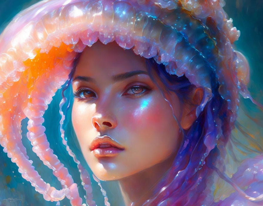 Ethereal woman with jellyfish-like crown in digital art