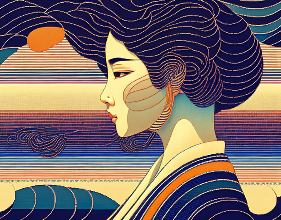 Colorful Stylized Woman Illustration in Traditional Attire