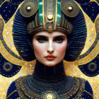 Ancient Egyptian-themed woman illustration with gold accents.