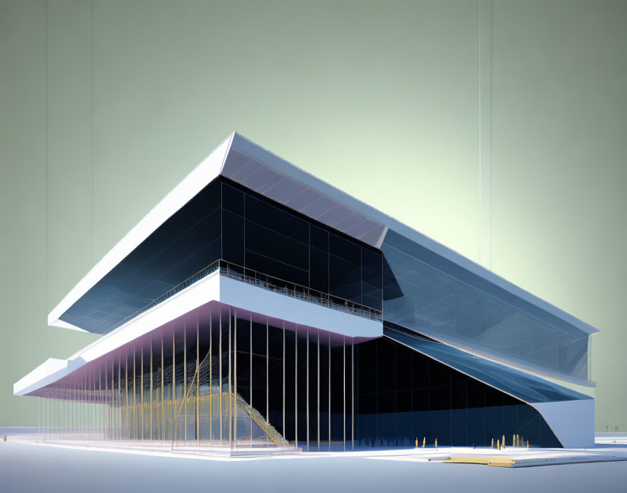 Angular Glass-Facade Building in Futuristic Setting