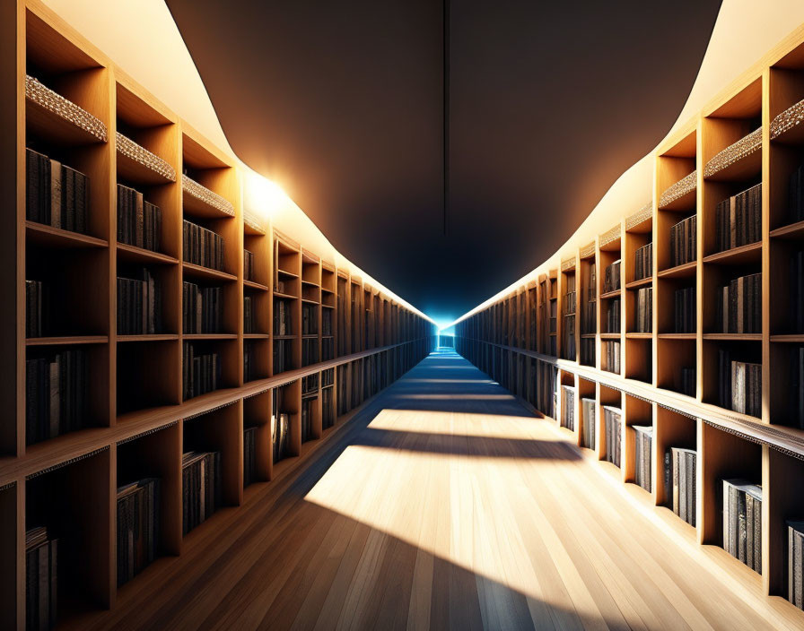 Symmetric View of Dimly-Lit Aisle with Blue Glow