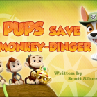 Colorful animated poster featuring puppies and creatures with sunglass-wearing dog in jungle setting.