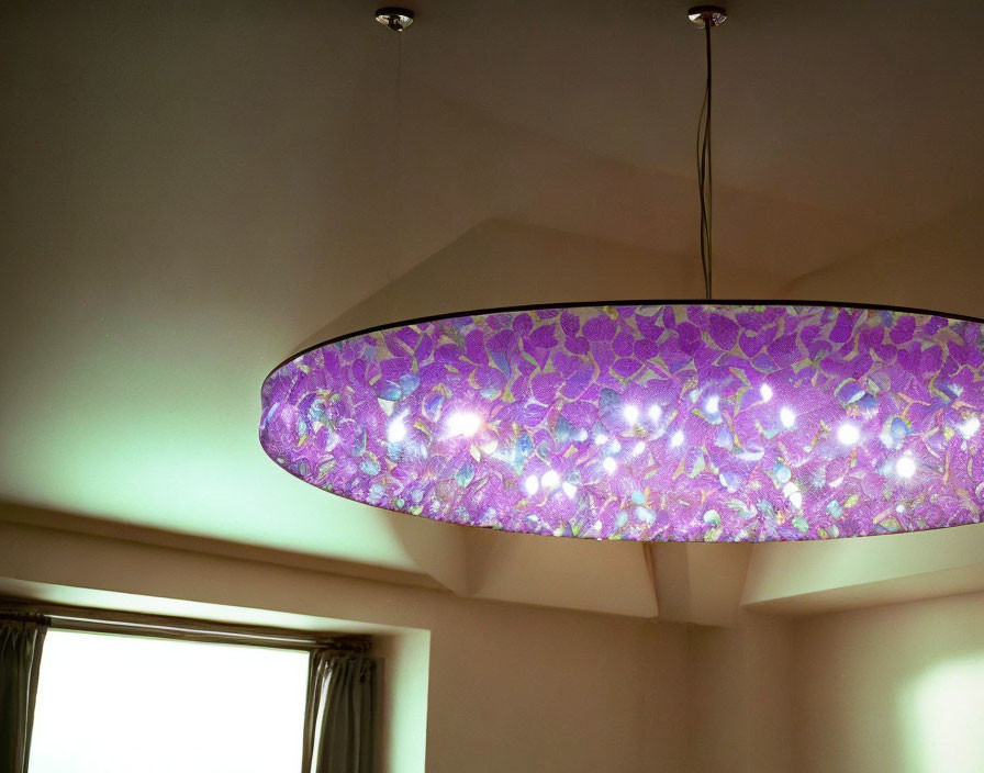 Purple Floral Pattern Chandelier Casting Warm Glow in Room