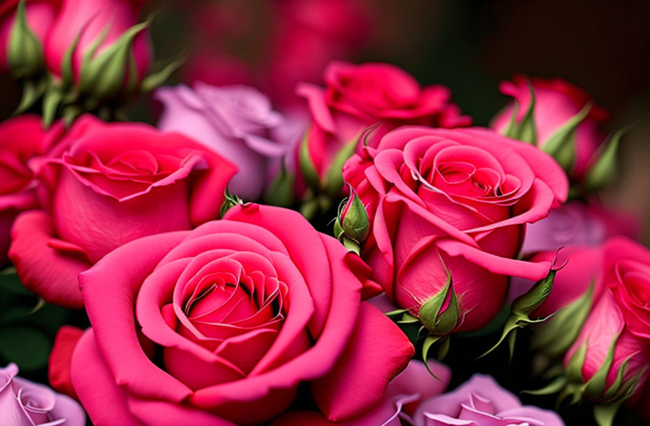 Pink Roses Bouquet with Soft Petals and Greenery on Blurred Background