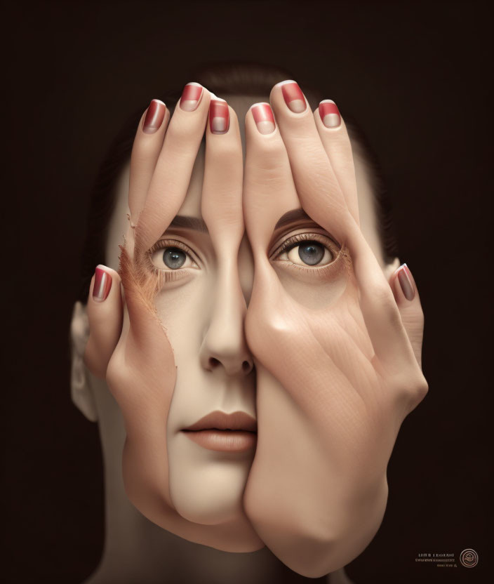 Portrait of Person with Four Eyes, Two Noses, and Split Face Illusion