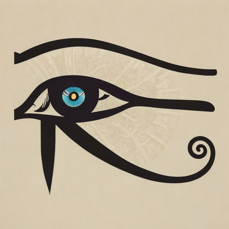 Ancient Egyptian Eye of Horus with intricate patterns on beige background