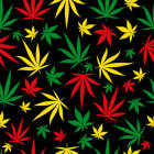 Vibrant cannabis leaf pattern in red, yellow, and green