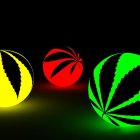 Colorful Glowing Spheres with Cannabis Leaf Silhouettes on Dark Background