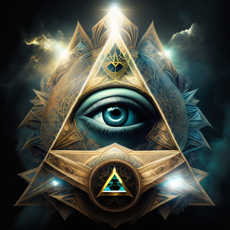 Mystical digital artwork: all-seeing eye in triangular aperture