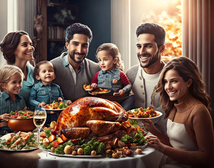 Multi-generational family enjoying festive dinner together