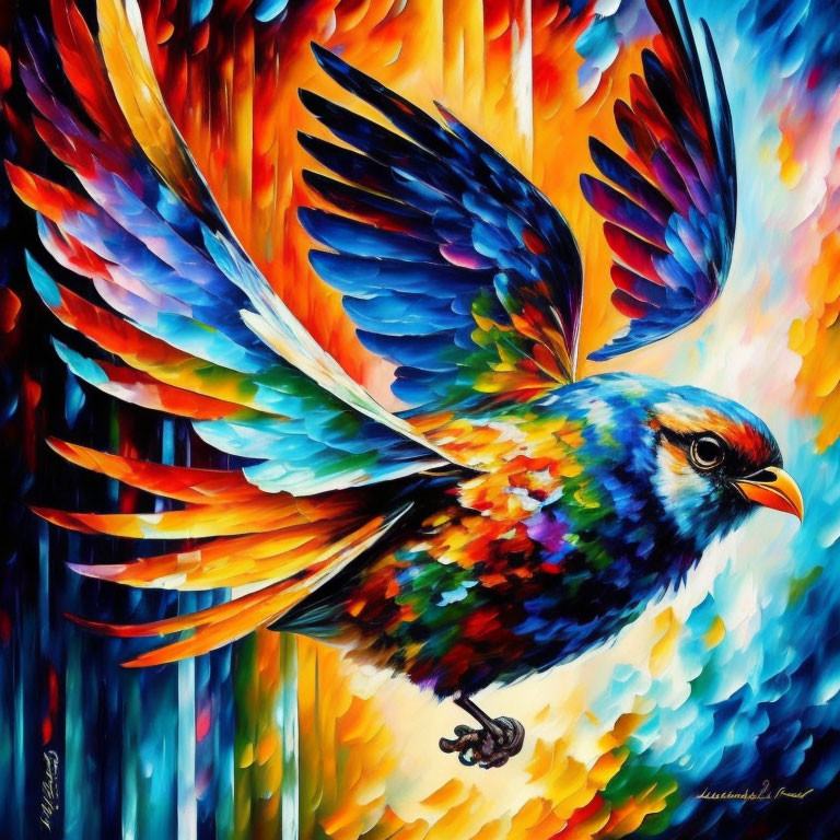 Colorful Bird Painting with Fiery Background