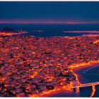 Cityscape at Dusk: Twinkling Lights, Lit Roads, Orange and Blue Sky