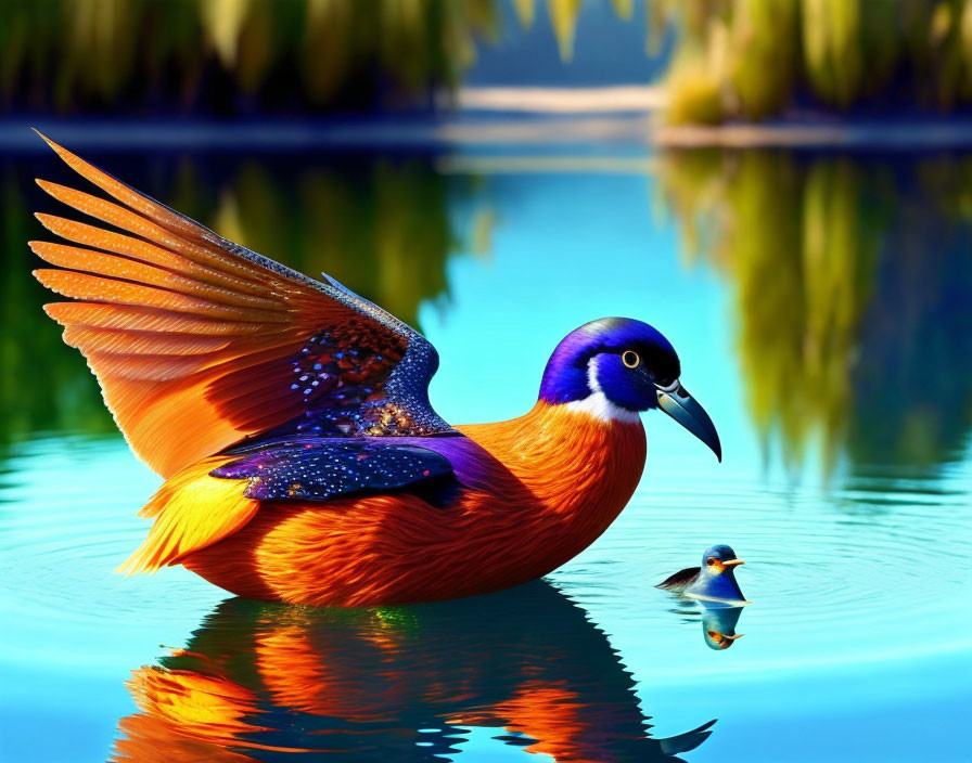 Colorful Bird Hovering Above Water with Outstretched Wings