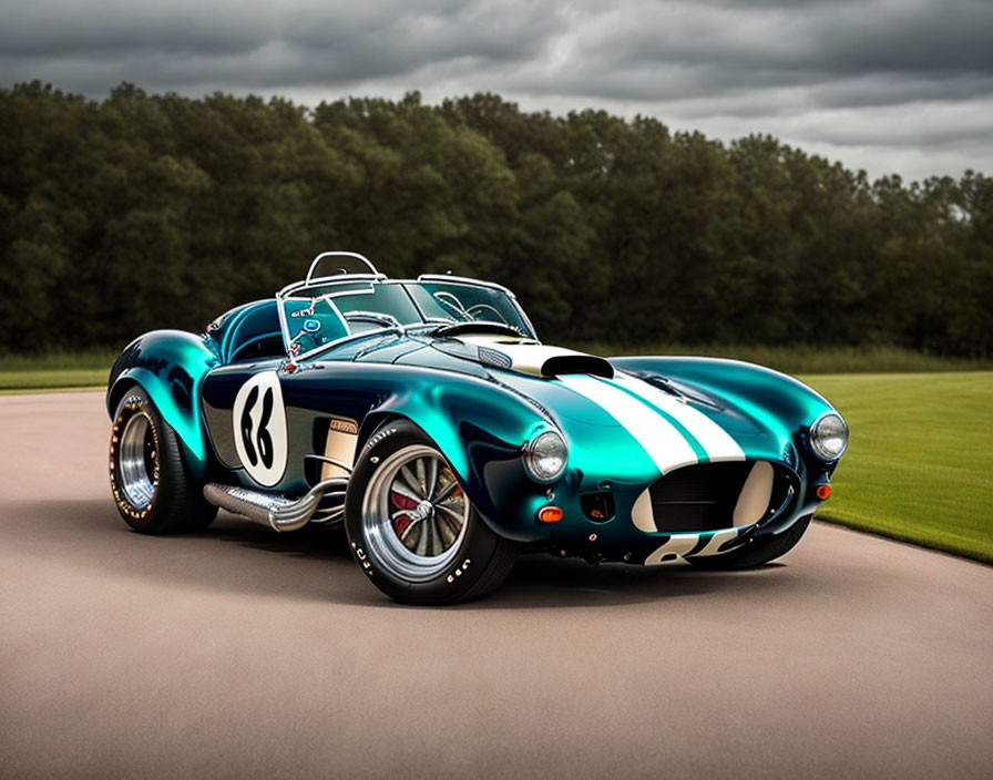 Vintage Racing Car with Blue and White Stripes and Number 98 on Asphalt Surface