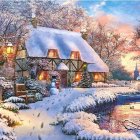 Whimsical fantasy castle in snowy winter scene