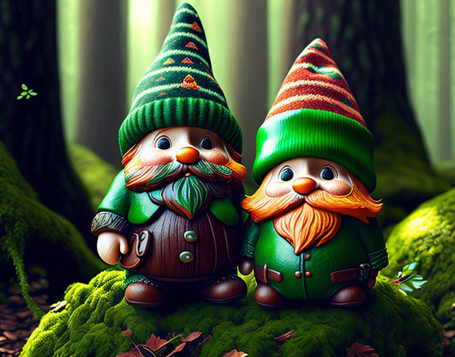 Colorful Gnome Figurines in Whimsical Forest Setting