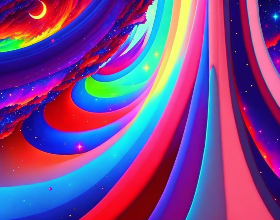 Colorful Abstract Art: Swirling Cosmic Patterns in Rainbow Hues