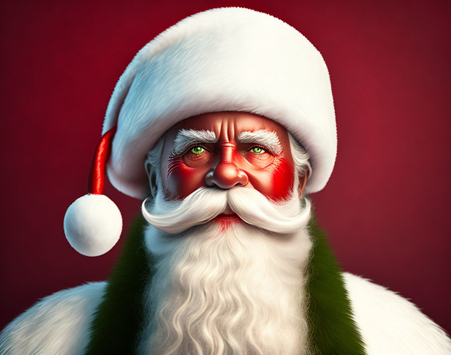 Detailed Santa Claus Illustration with White Beard and Fur-Trimmed Hat