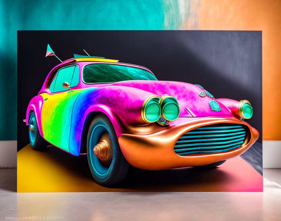 Colorful Cartoon-Style Car on Vibrant Background