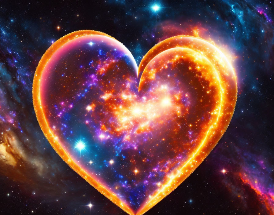 Colorful Heart-shaped Nebula in Starry Space Background