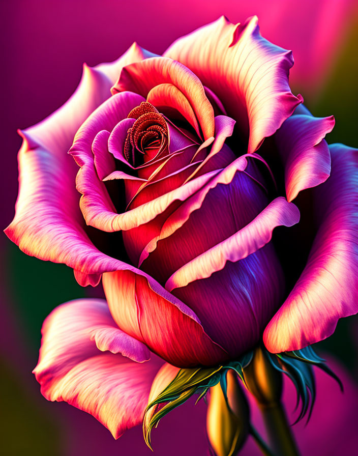 Vibrant purple and pink rose on magenta background