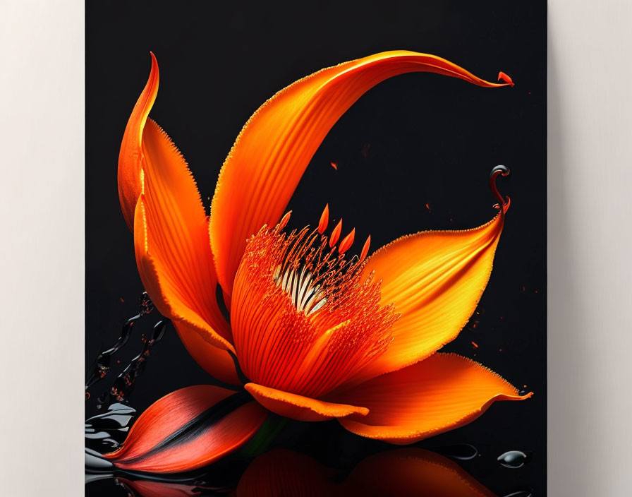 Vibrant Orange Flower Unfolding on Black Background