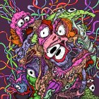 Colorful Psychedelic Creature with Multiple Eyes and Swirling Patterns