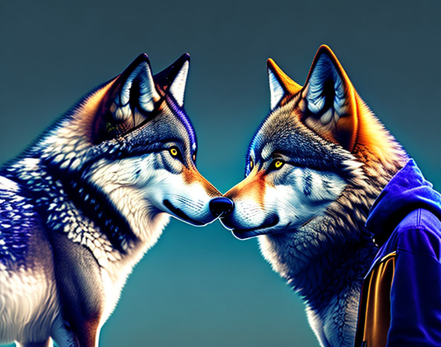 Vividly Colored Illustrated Wolves on Gradient Background