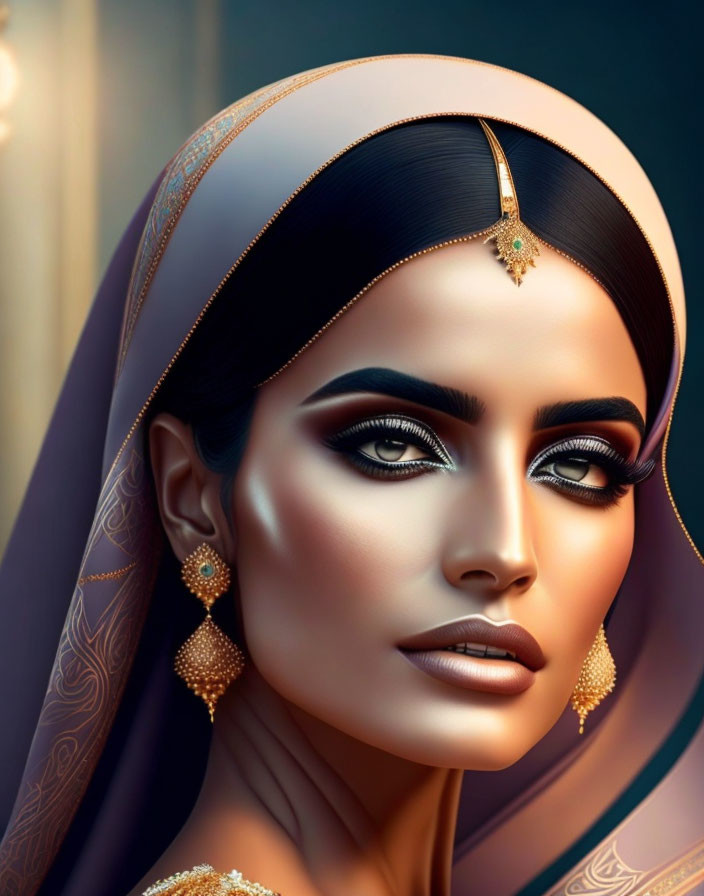 Traditional South Asian Jewelry on Woman with Striking Makeup