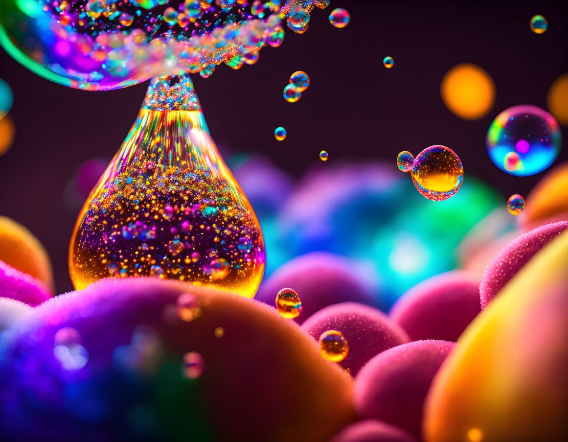 Colorful Glittering Bubbles and Multicolored Orbs Display