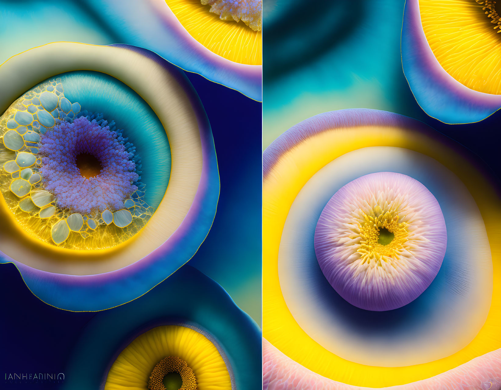 Abstract Circular Patterns with Vibrant Textures on Contrasting Backgrounds