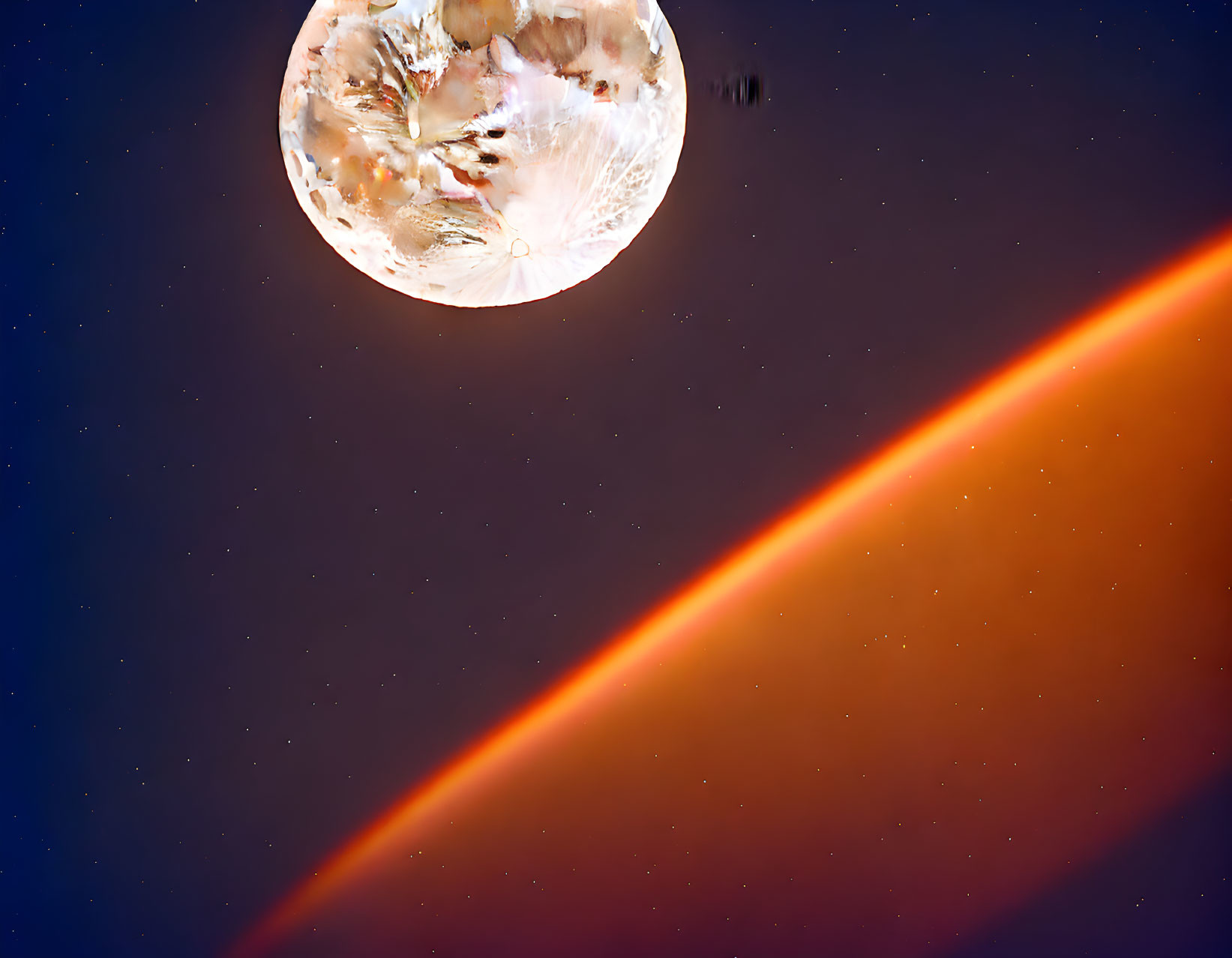 Full Moon with Craters and Red Streak in Starry Sky