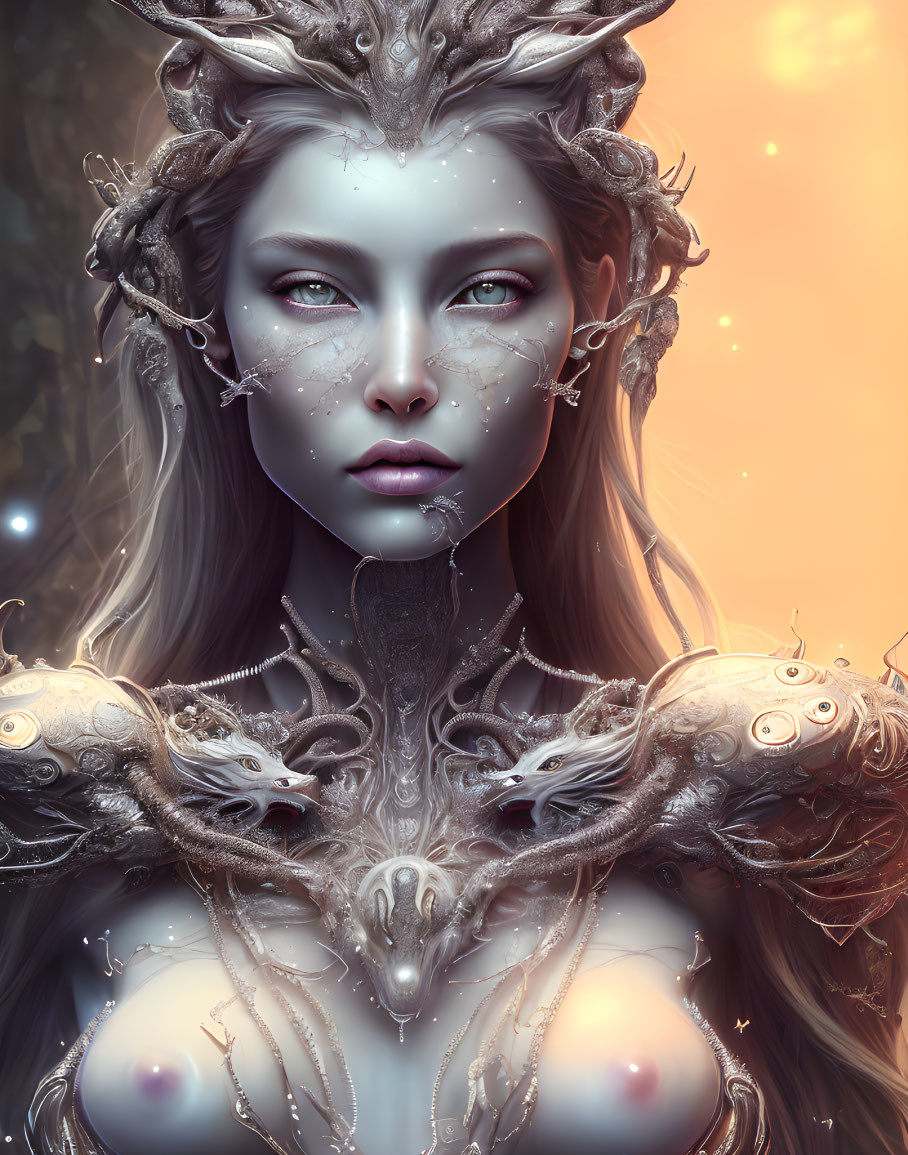 Fantasy portrait of a woman with elf-like ears and ornate armor