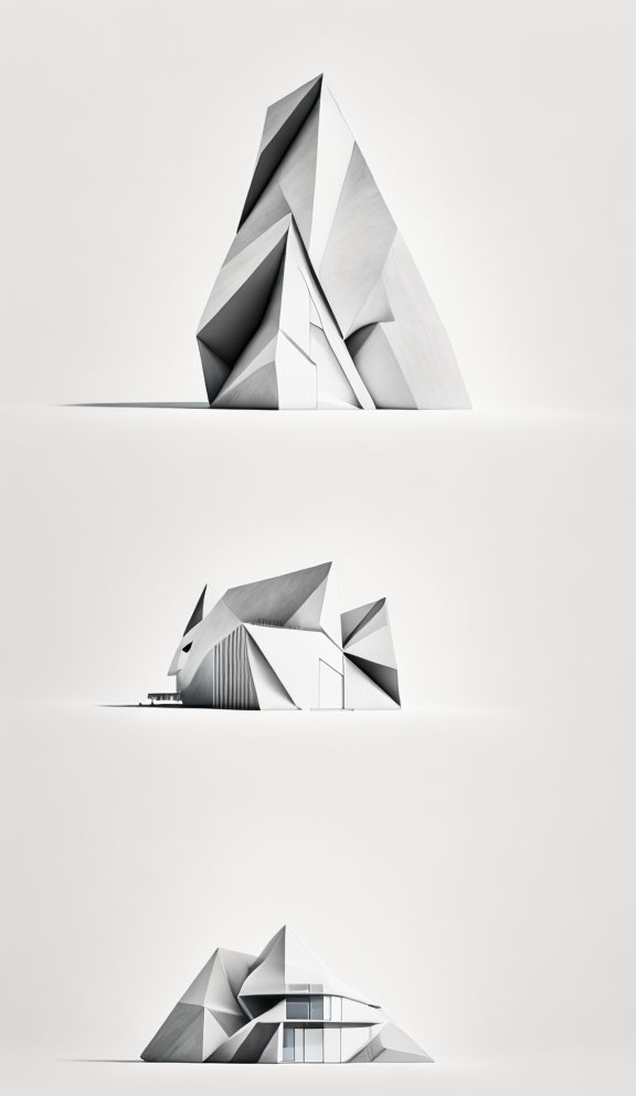 Abstract Geometric White Structures in Modern Architectural Concept Design