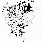 Monochrome artwork: Woman's face with abstract black ink splatters