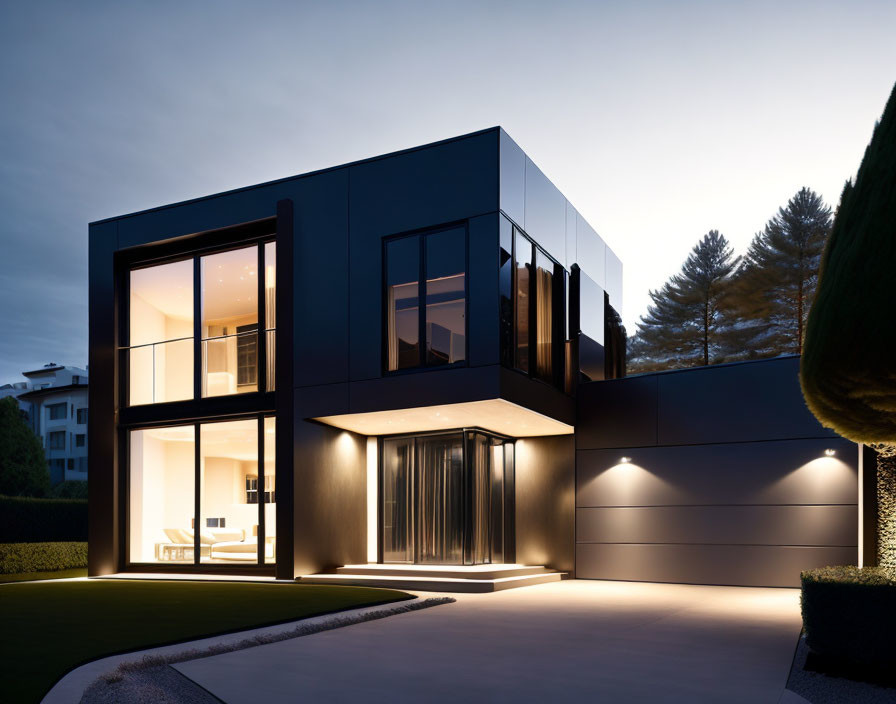 Contemporary Two-Story House with Large Windows and Flat Roof