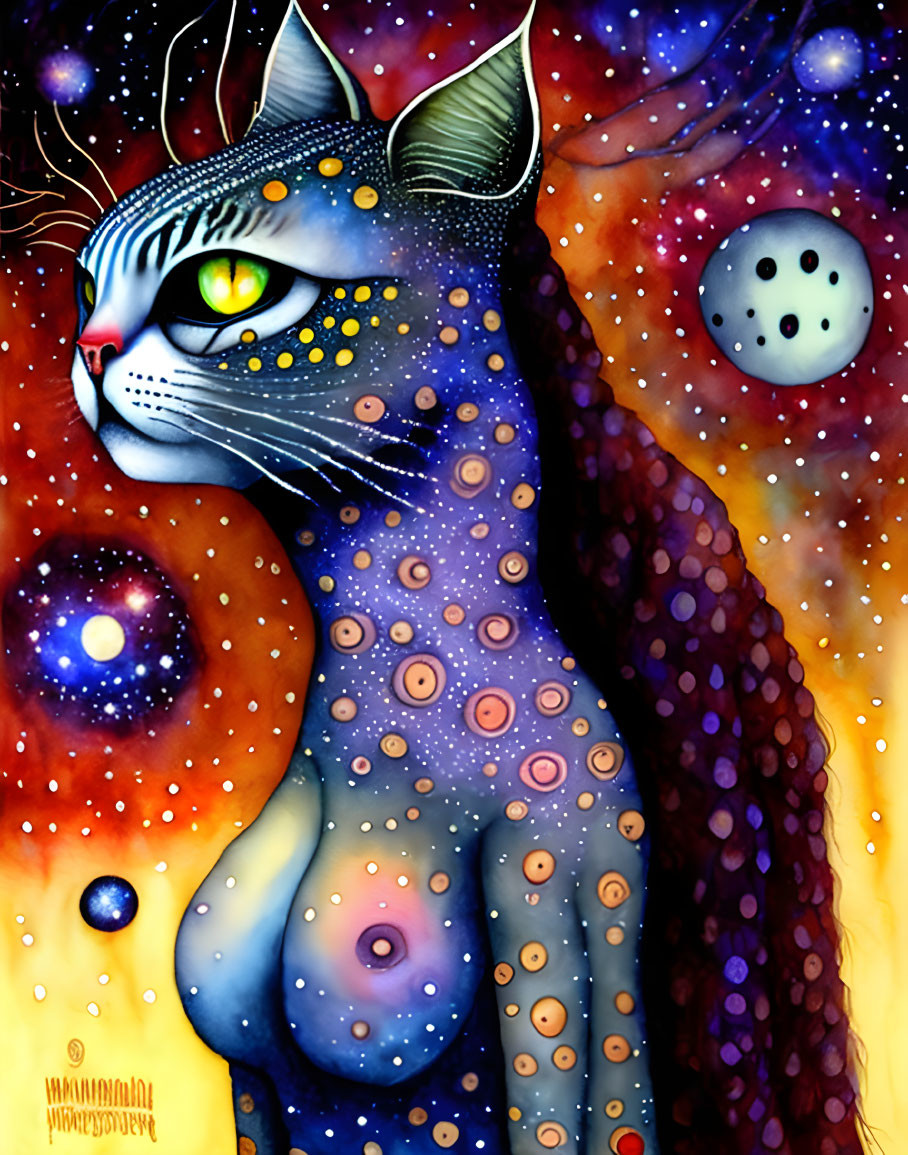 Cosmic Cat Artwork Featuring Celestial Patterns