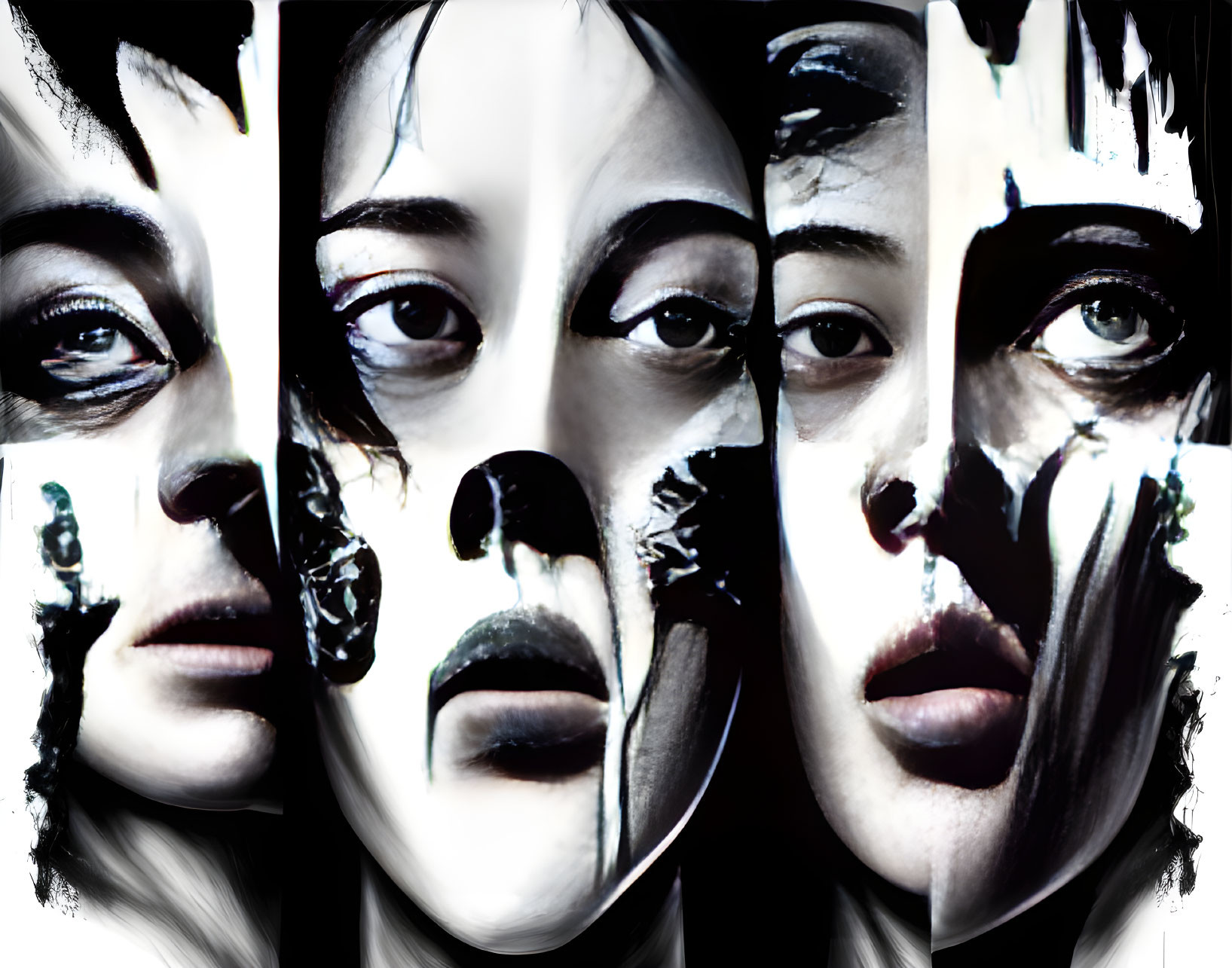 Abstract Black and White Portrait Collage with Intense Expressions